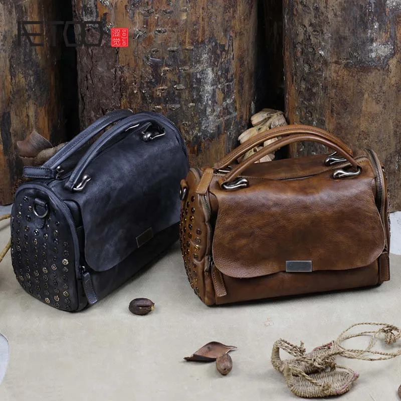 

AETOO 2018 new retro first layer cowhide leather zipper three-dimensional fashion handbag diagonal shoulder bag female