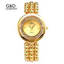 2017G & D GLE & VDO Luxo Pulseira Relógios das Mulheres Relógios De Prata Womem Rhinestone Ladies Dress Watch reloj mujer de Discagem Giratória