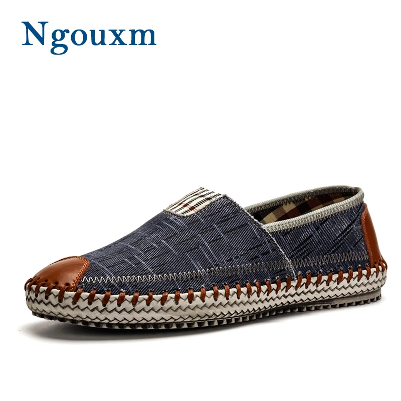 

Ngouxm Loafers Men Spring Autumn New Fashion Canvas Shoes Slip-On Breathable Handmade Sewing Design Canvas Casual Loafers