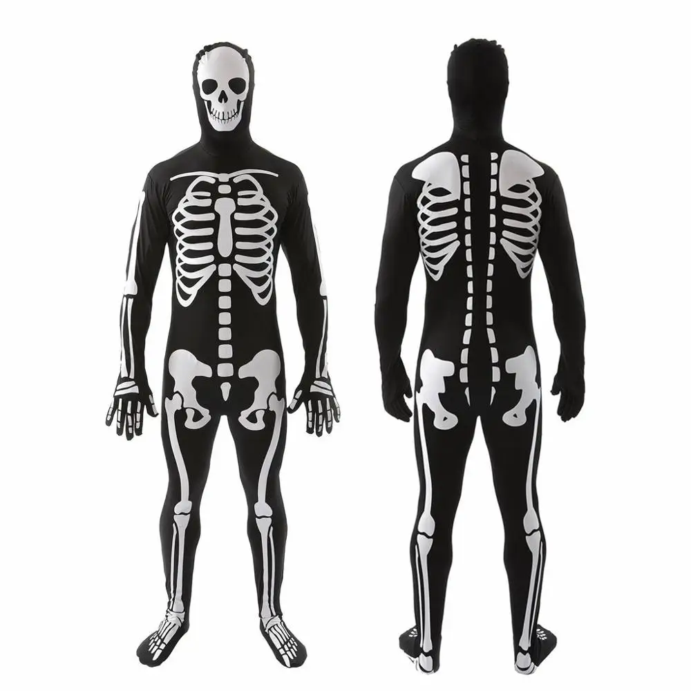 Mens Teens Bone Chillin Skeleton Suit Fancy Dress Halloween Party