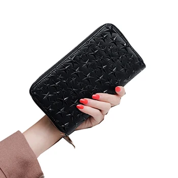 

Five-pointed star zipper wallet long handbag hit color ladies clutch bag women hand purse card holder wallet mobile phone bag