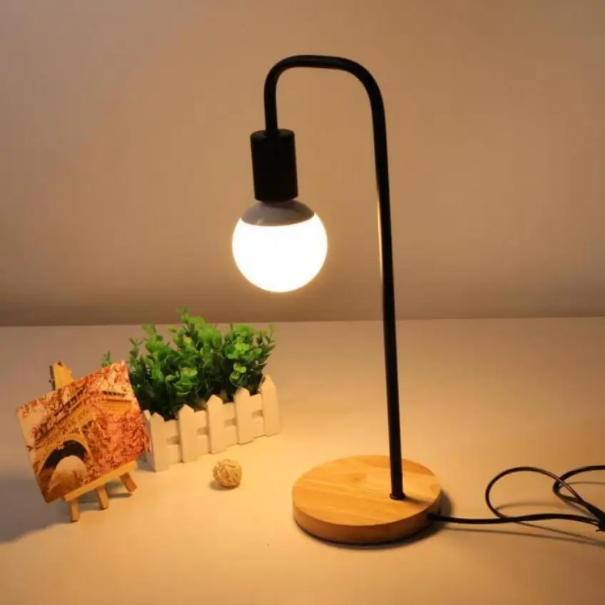 Modern Art Solid Wood Small Desk Lamps Fashion E27 Bulb Led Desk