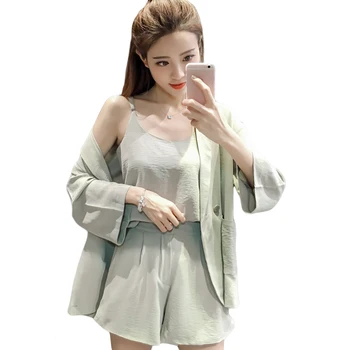 

3 Piece Sets Women Spring Summer 2019 New Fashion Wide Leg Ladies Shorts Sets Long Sleeve Blazer Formal Suits For Work CM236