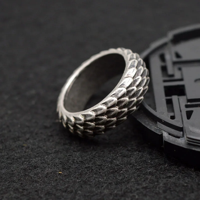 1pcs Viking Dragon Rings Jewelry Feather Ring Unique Dragonscale Rings For Women Men Size 8 Antique Silver RG96