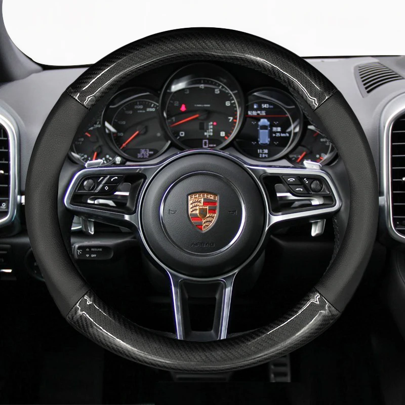 Genuine leather carbon fiber style car Steering Wheel Cover for porsche 911 cayenne macan panamera interior accessories Genuine leather carbon fiber style car Steering Wheel Cover for porsche 911 cayenne macan panamera interior accessories