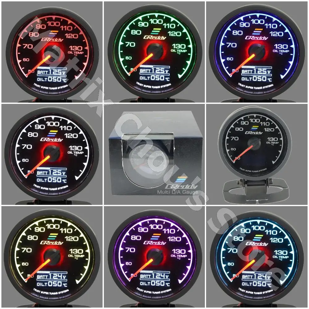 

Gre**y Gauge Oil Temp Gauge 7 Light Color LCD Display With Voltage Oil Temperature Gauge 62mm 2.5" With Sensor Greddi Gauge