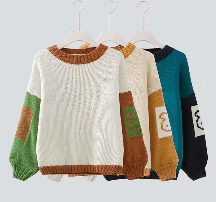 Осень новый цветной пэчворк круглый средства ухода за кожей шеи пуловер свитер для женщин
