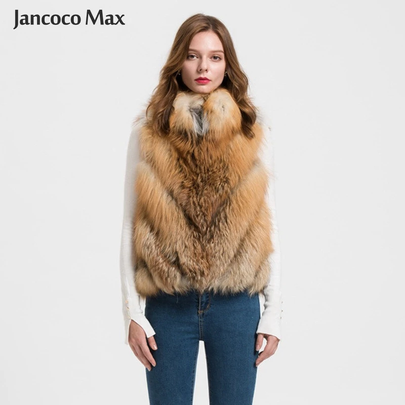 Женский жилет с лисьим мехом Jancoco Max зимний воротником мандарин S1708 2019|real fur vest|real