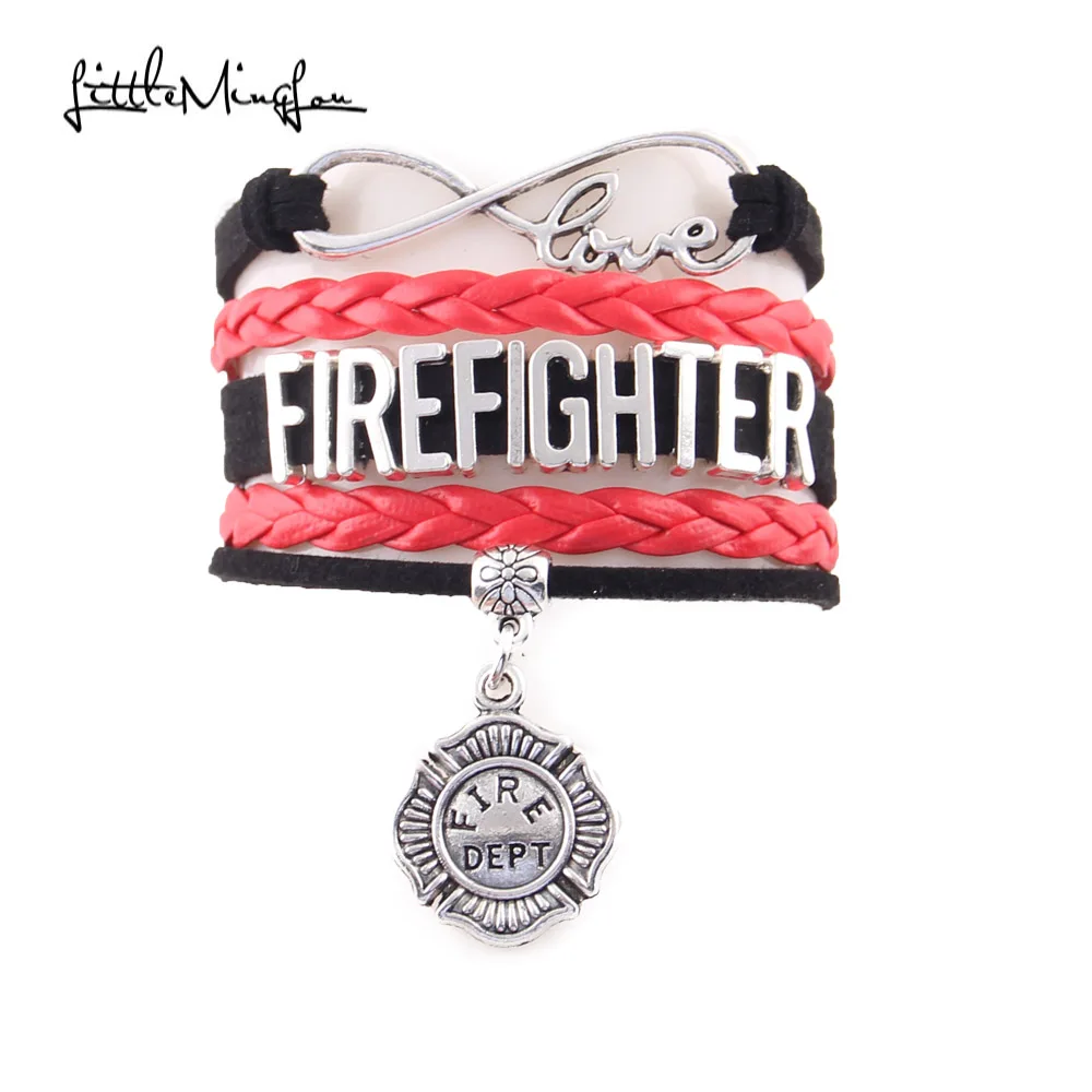 Little Minglou Infinity love firefighter fire dept wife mom daughter bracelet men bracelets &amp bangles for women jewelry | Украшения и