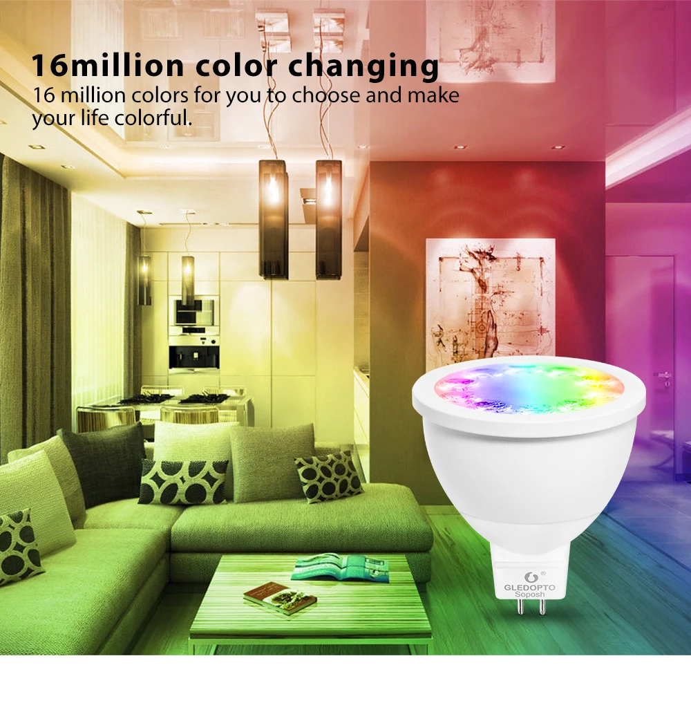 GLED0PTO ZIGBEE Mr16 led spotlight 4W RGB/CCT LED BULB DC12V work with smartthins zigbee hub echo plus smart phone control light