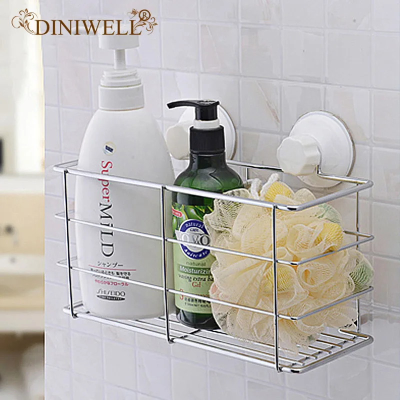 DINIWELL مربع الحمام تخزين مصاصة رف معدني مع إزالة جدار جبل حامل الجرف للحمام سلة المطبخ منظم