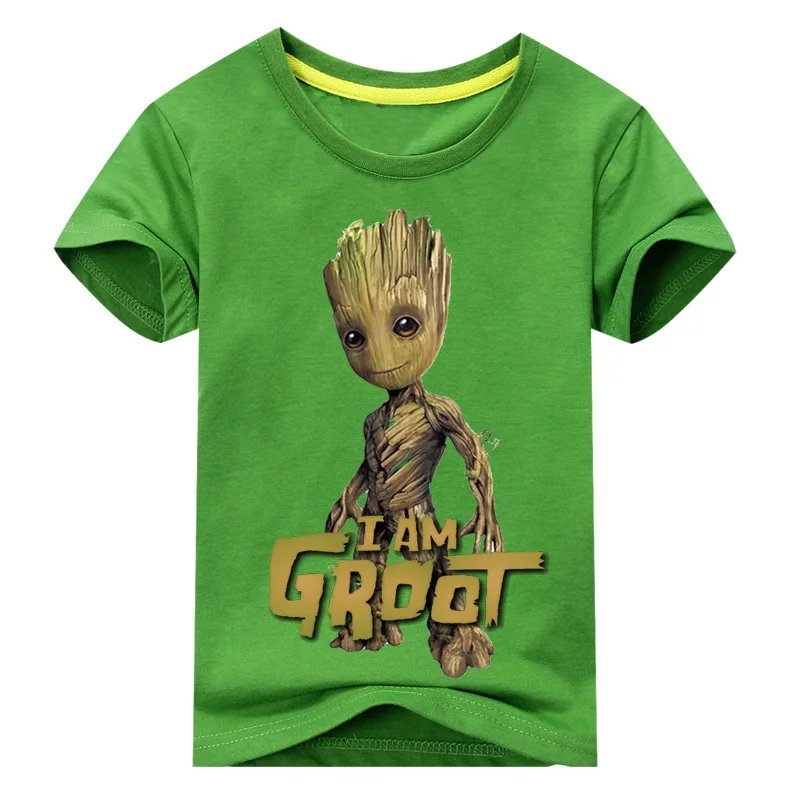 Детская футболка «I Am Groot» для детей, летняя футболка с короткими рукавами, топы, одежда детские Забавные футболки с 3D принтом, костюм топ для мальчиков и девочек, DX038 - Цвет: Green Shirt