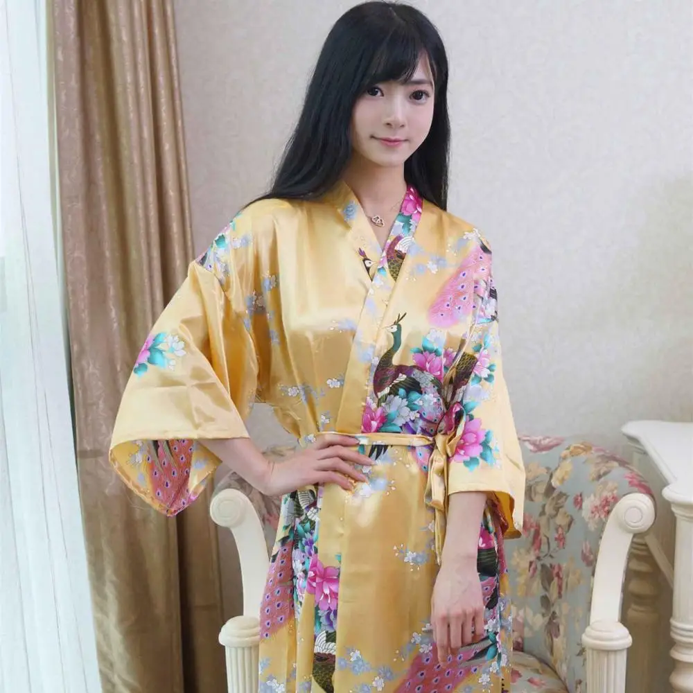 Женское шелковое атласное длинное свадебное платье для невесты, подружки невесты, цветочное кимоно, женское банное платье, большой размер, пеньюар, женский сексуальный халат - Цвет: 005