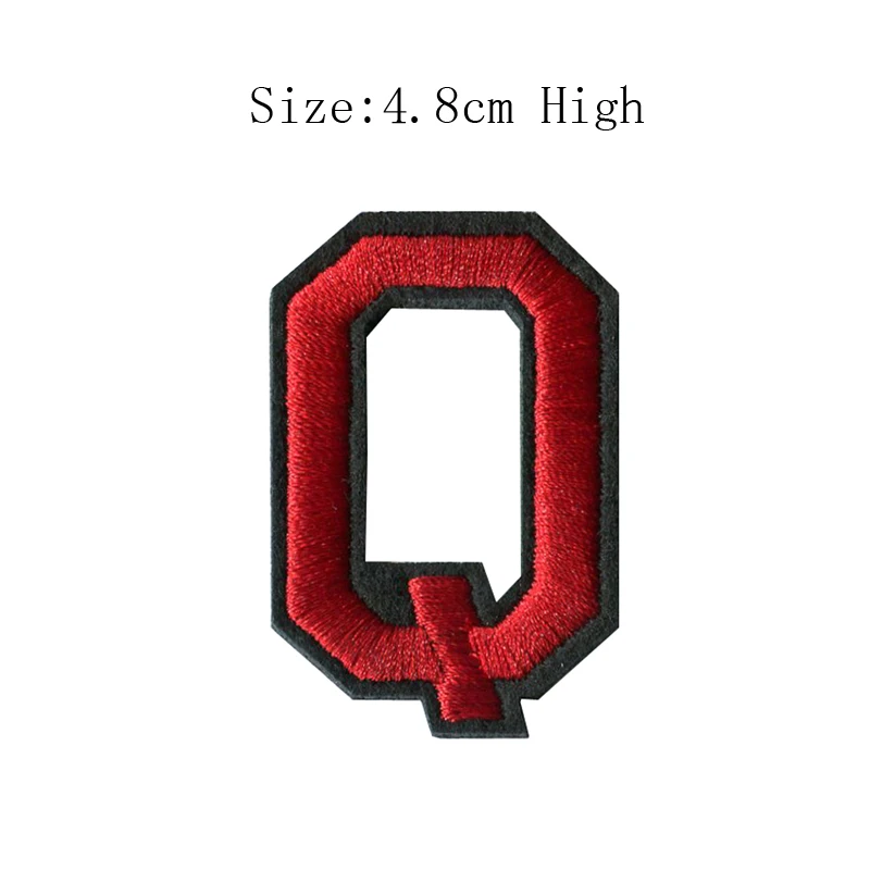 1 шт., A-Z, красная нить и черный фон, английские буквы алфавита, Смешанные Вышитые значки, железные нашивки для одежды, высота 48 мм - Цвет: Q bagde
