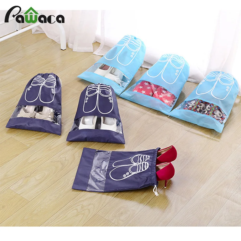 5 قطع حذاء أكياس للماء الغبار واقية الرباط حقيبة السفر المحمولة تخزين الأحذية أكياس الحقيبة المنظم مع نافذة شفافة