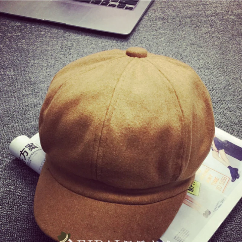 DT801 осенне-зимняя мужская и женская повседневная классная кепка газетчика винтажная однотонная шерстяная фетровая восьмиугольная шляпа унисекс простой берет