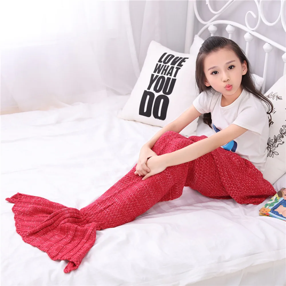 

New 6 Colors Beautiful Mermaid Tail Blanket Super Soft Handmade Crochet Anti-Pilling Portable Blanket Kid's Size 140*70CM
