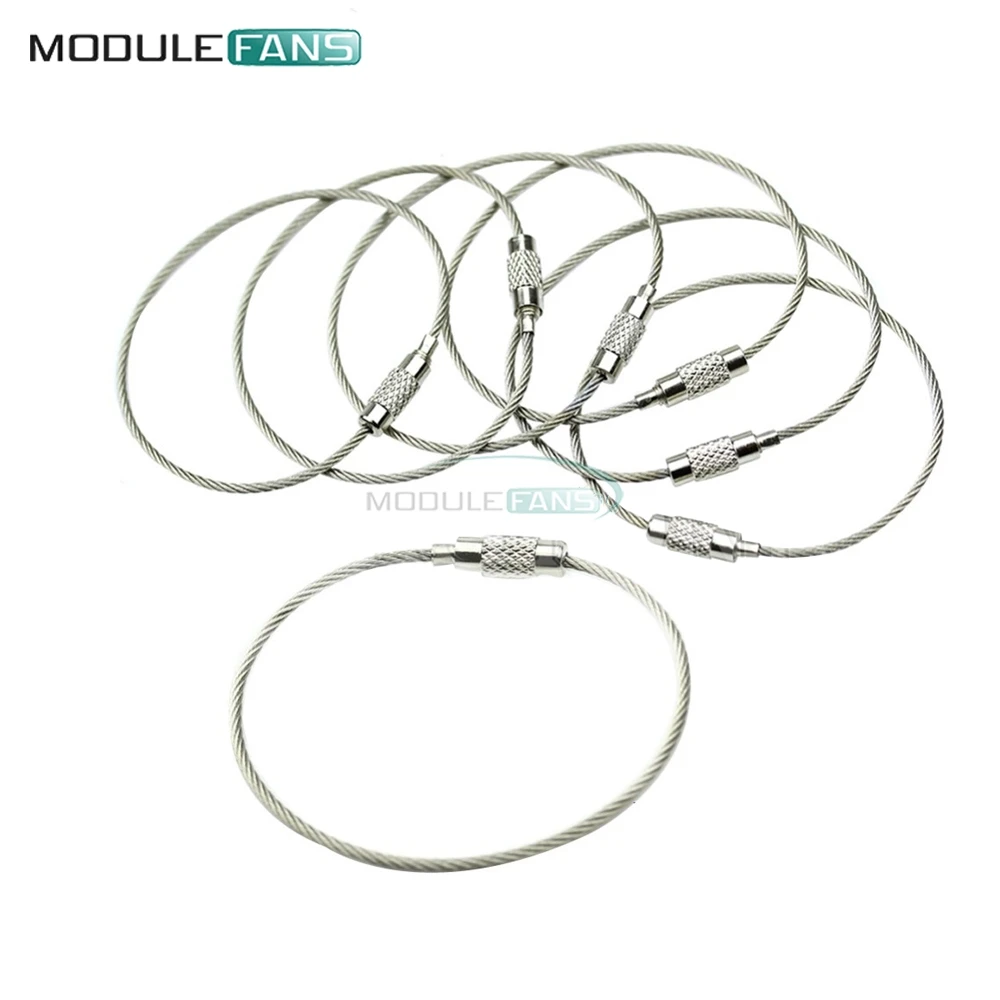 

5PCS 10Pcs Screw Locking Stainless Steel Wire Keychain Cable Rope Key Holder Keyring Key Chain Rings Cable Outdoor Hiking