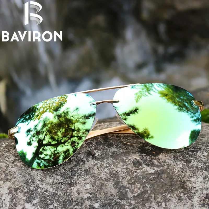 

BAVIRON Tech Semi Rimless Pilot Sunglasses Men Silver Mirrored Clear Visibility Polarized Lens Men's Driving Glasses Oculos