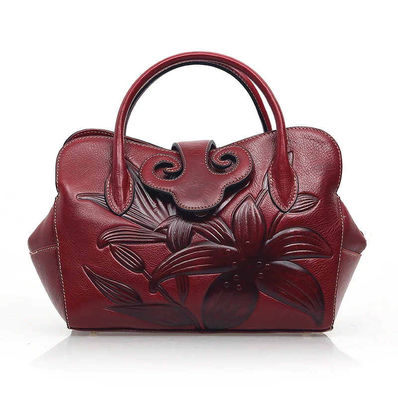 

100% Genuine Leather Women Shoulder Messenger Tote Handbag Natural Skin Luxury Chinese Style Female Cross Body Top Handle Bag