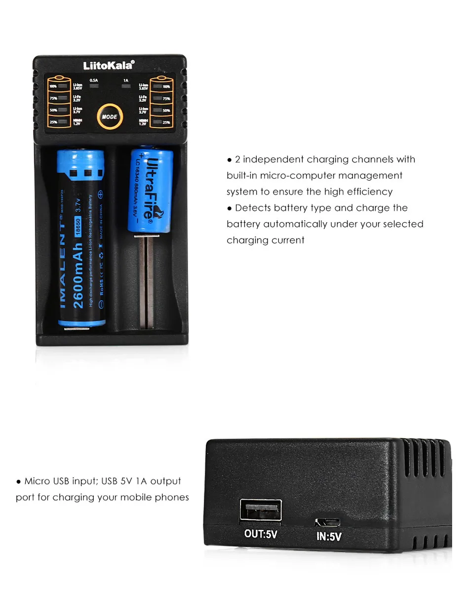 Lii-202 LiitoKala Carregador DE Bateria Inteligente com Funcao DE Banco DE Potencia USB para Ni-MH Bateria DE I