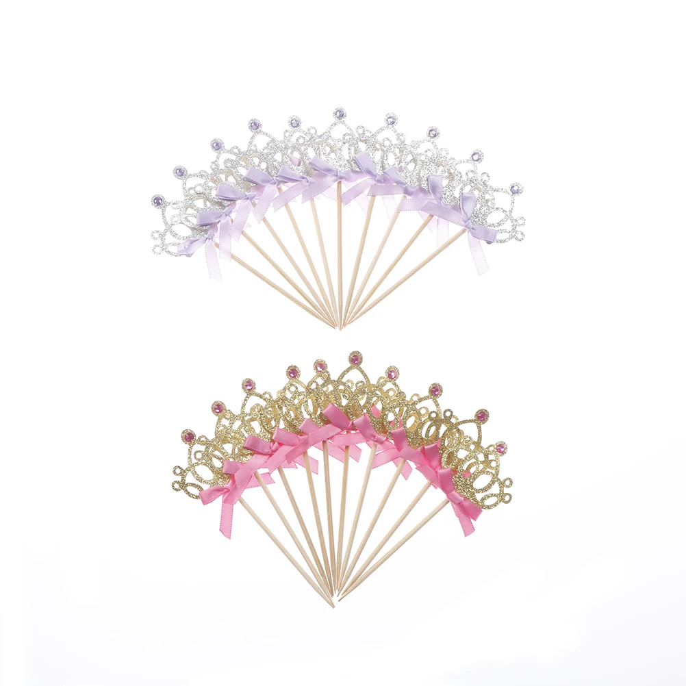 

10pcs/lot Kids Baby Boy Girl Party Decoration Gold/Silver Cupcake Toppers Princess Crown Cake Toppers 1st Birthday Decoration