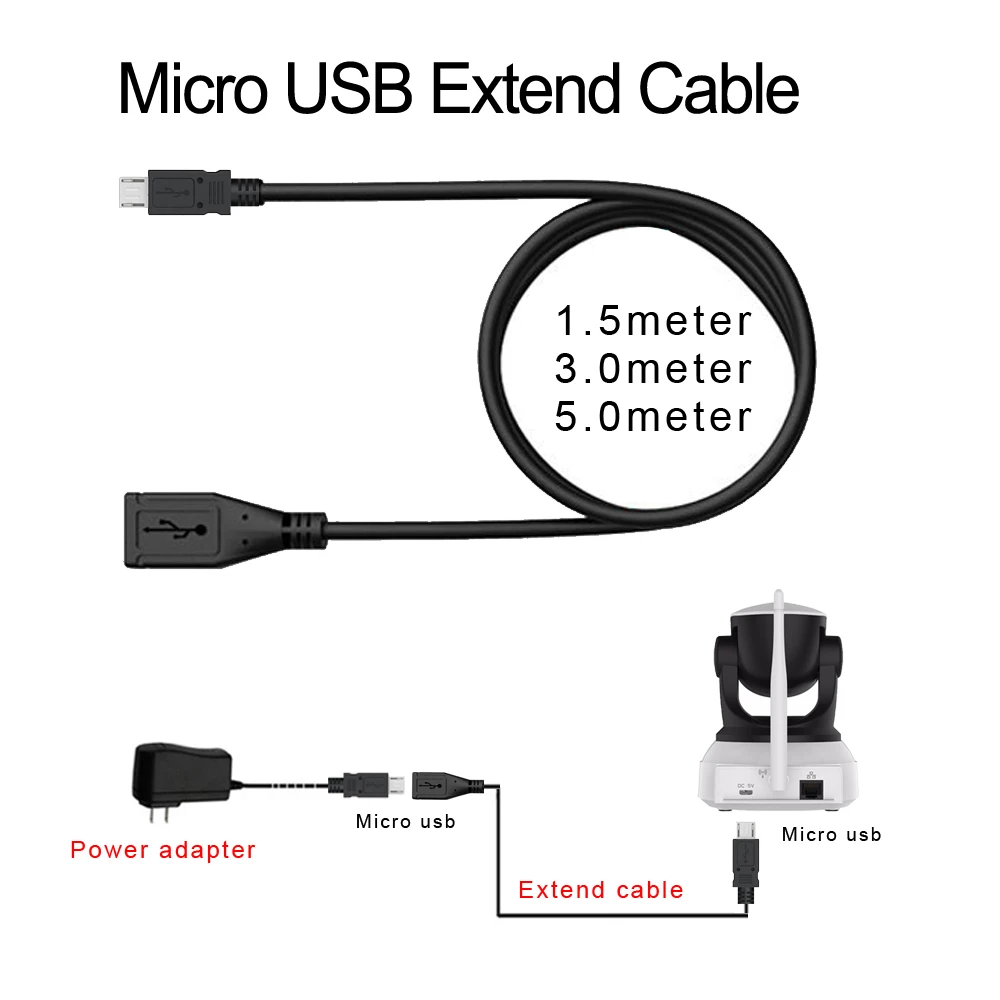 Micro USB кабель-удлинитель 5V2A адаптер питания Micro USB разъем Удлинительный шнур 1 м 3 м 5mr для IP камеры/электронных продуктов