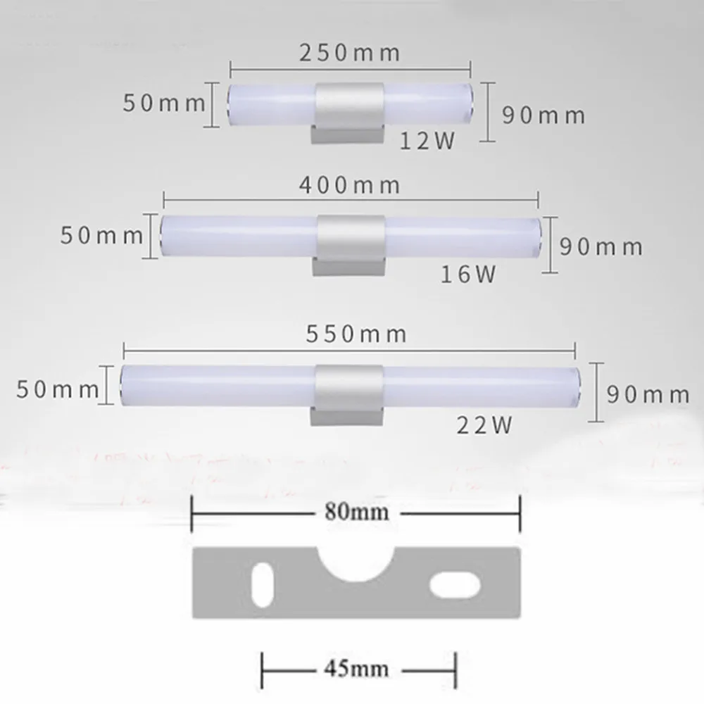 Современные светодиодные настенные лампы для ванной комнаты, светодиодные зеркальные лампы 12 Вт 16 Вт 22 Вт AC85-265V, акриловые светодиодные трубки, настенные лампы для ванной, освещение для макияжа