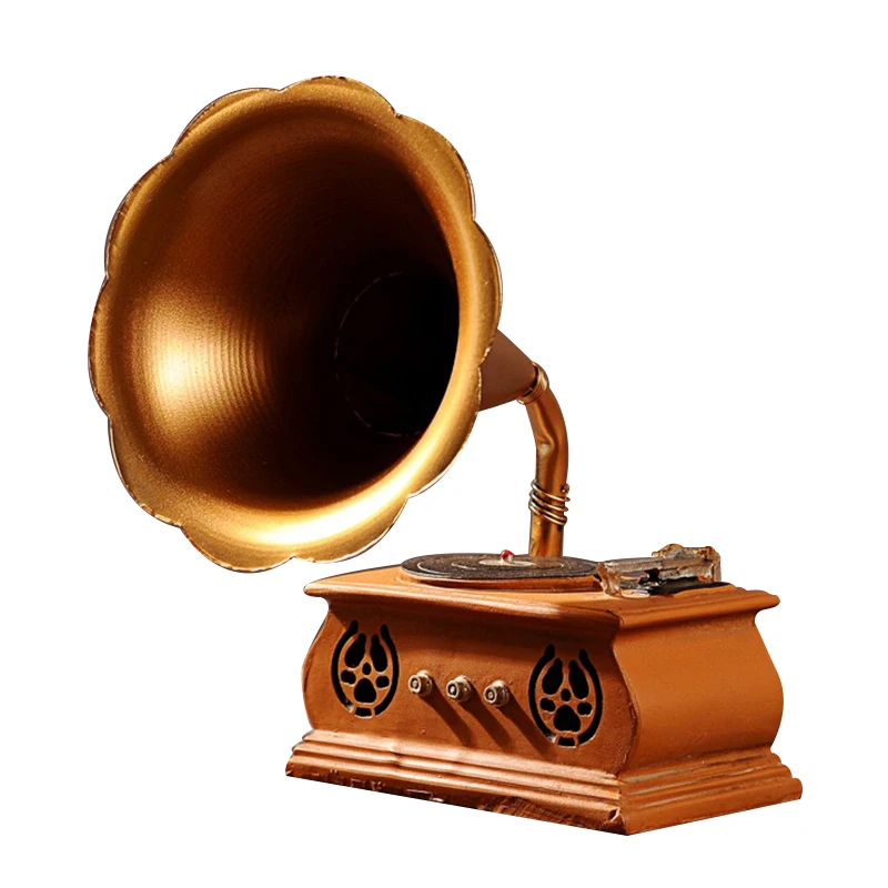 

Creative Vintage Old Crafts Resin Gramophone Model Ornaments Home Coffee Bar Office Decoration Retro Gramophone Miniature Gifts