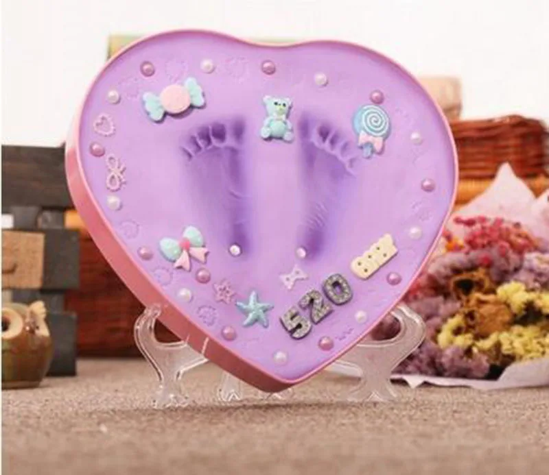 Голубая и розовая коробка, Детские сувениры, ручная работа и изготовление следов, для новорожденных, мягкая глина для моделирования, безчернильная печать, наборы для младенцев - Цвет: Pink with Purple