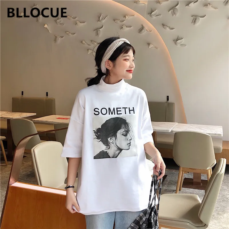 

BLLOCUE New Fashion Harajuku 2019 Summer Women's T-Shirt Cotton Alphabet Character Avatar Pattern Print Wild Casual T-Shirt