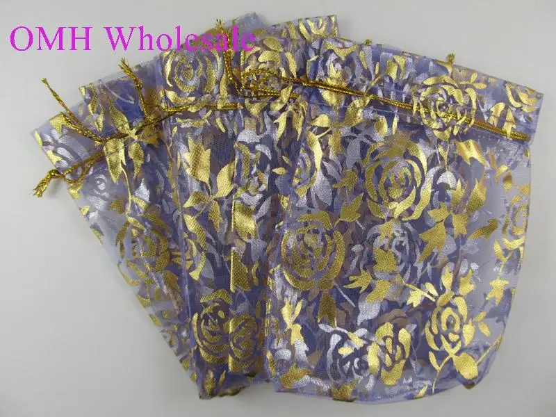 OMH 50 шт. 10x15 см 20 цветов Любовь Роза Сердце Рождество Свадьба вуаль подарок мешок органзы сумки ювелирные изделия упаковка подарочный чехол BZ09 - Цвет: Фиолетовый