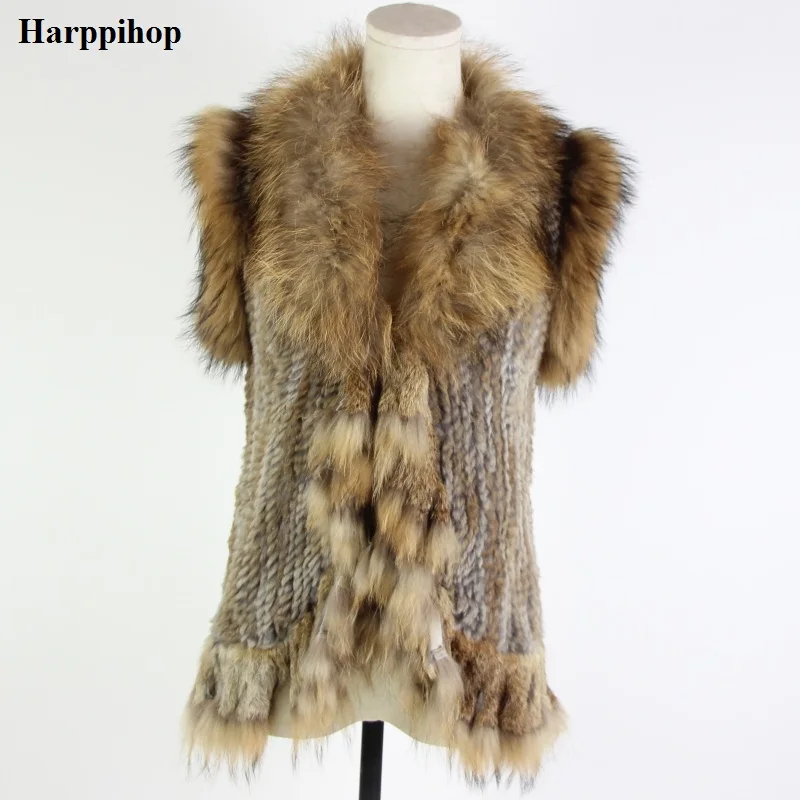 

autumn and winter warm real rabbit fur vest women's Europe style fur weaving vest raccoon fur sheep fur vest eight style