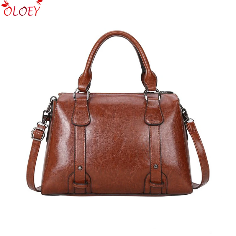 

New Vintage Oil Wax Leather Ladies HandBags Women Messenger Bags Totes Designer Crossbody Shoulder Bag Boston Hand Bags Sac
