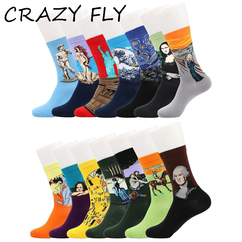 Магазин Crazy Fly осенне зимние новые женские носки в стиле ретро художественные