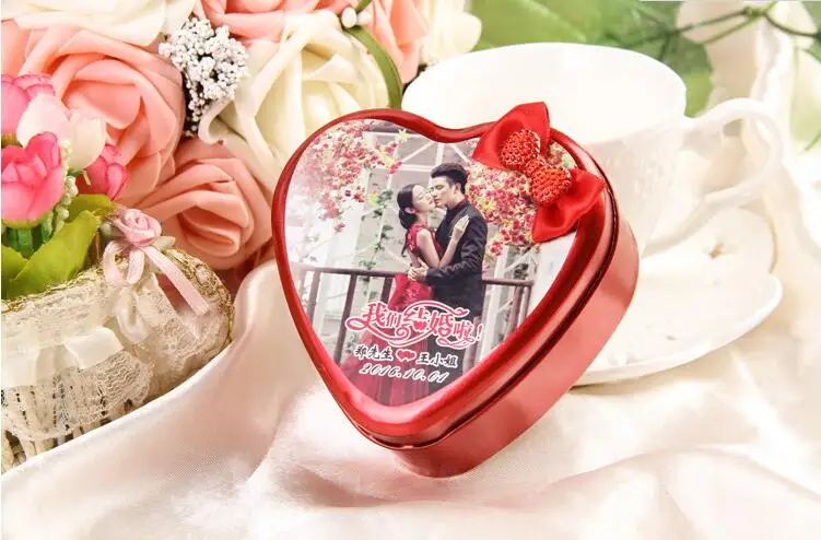 

50PCS Wedding Personalized customize photos tinplate red candy Box Chocolate Storage Personalised customize photos Gift