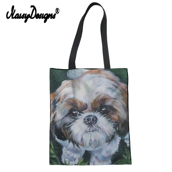 NoisyDesigns Shih Tzu картина со щенками Женская парусиновая Повседневная тканевая сумка для покупок Женская пляжная дорожная линия Хлопковая Сумка - Цвет: Прозрачный