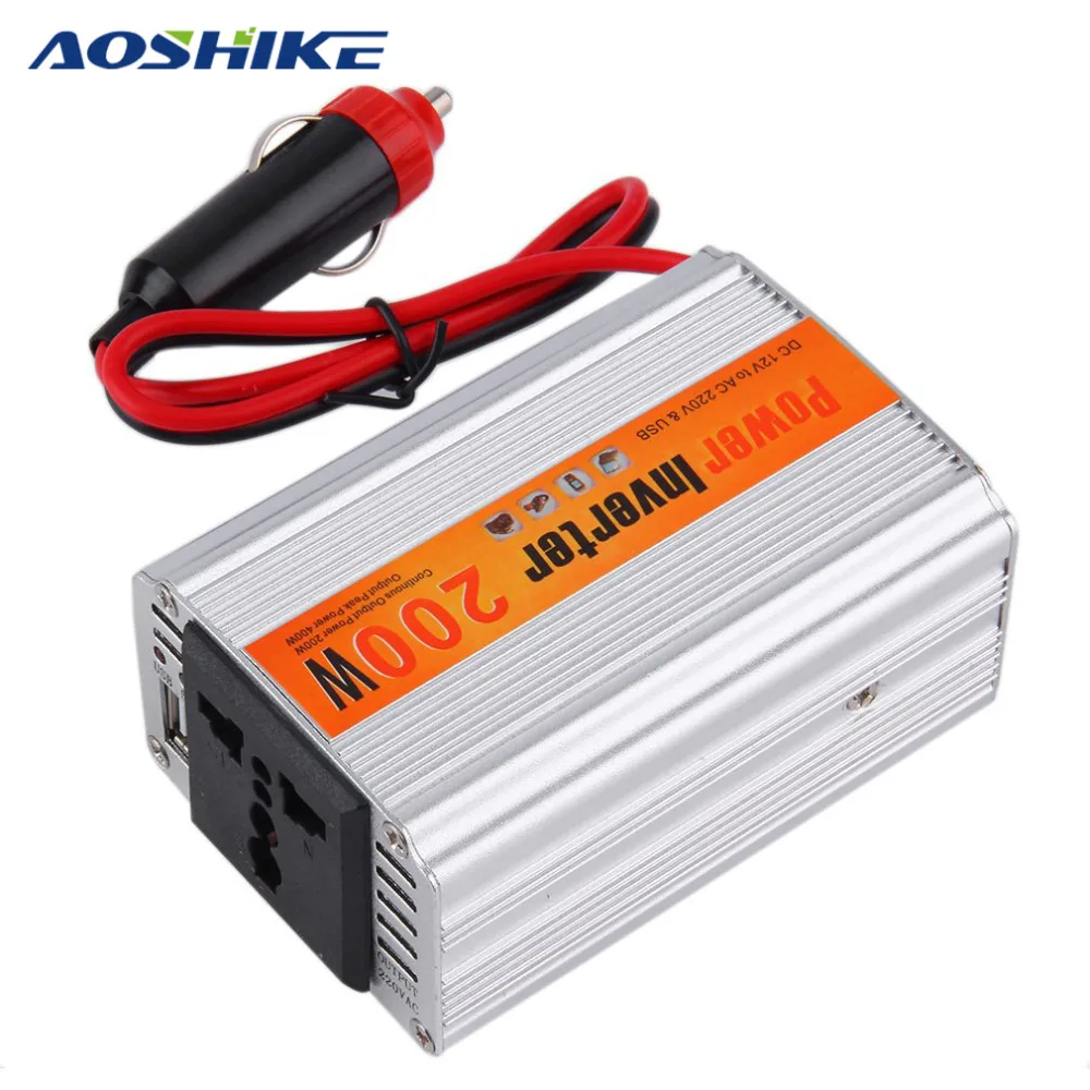 AOSHIKE 200W Car Inverter DC 12V to 220V With USB Car Charge Power Converter Voltage Adapter