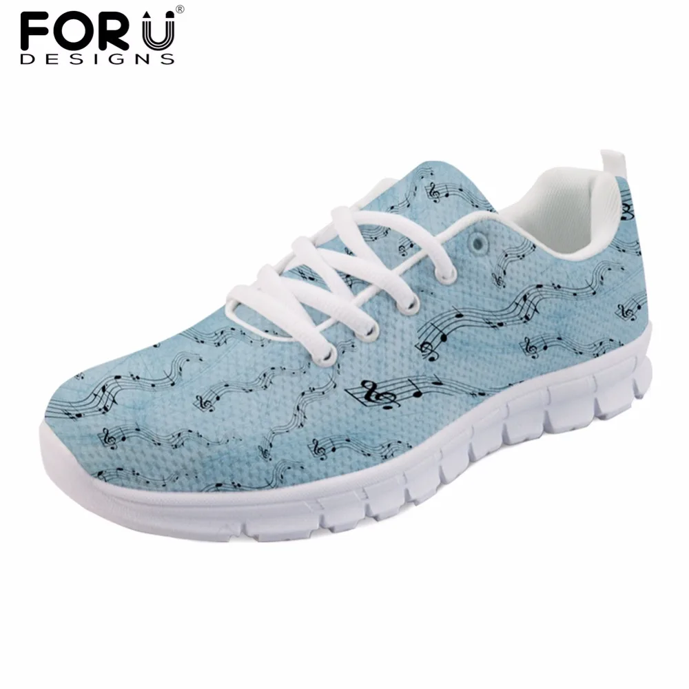 

FORUDESIGNS NEW Fashion Music Note Blue Sneakers for Women Flats Shoes Woman Autumn Casual Walking Shoes for Ladies Zapatos 2018