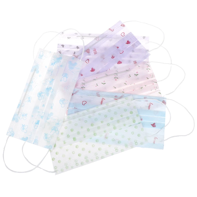 

10Pcs/lot Cartoon Printed Disposable Mask Face Mouth Mask Dustproof Respirator 3 Layers Non-Woven Earloop Protective Cover