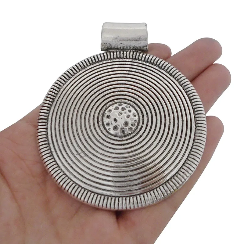 

2 x Antique Silver Large Tribal Bohemia Boho Medallion Spiral Style Round Pendants for Necklace Jewelry Making Findings 82x68mm