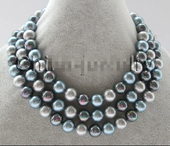 

fast 48" longer 12mm gray - dark gray - black round south sea shell pearl necklace (A0326)