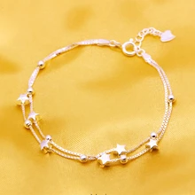 Todos los días cadenas dobles encantos estrella 925 pulseras de plata para mujer | Tiny y delicada dama de honor de la joyería de plata cinturones mujer