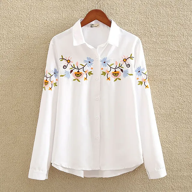 Embroidery White Cotton Shirt 2018 Autumn New Fashion Women Blouse Long Sleeve Casual Tops Loose Shirt Blusas Feminina plus size 1