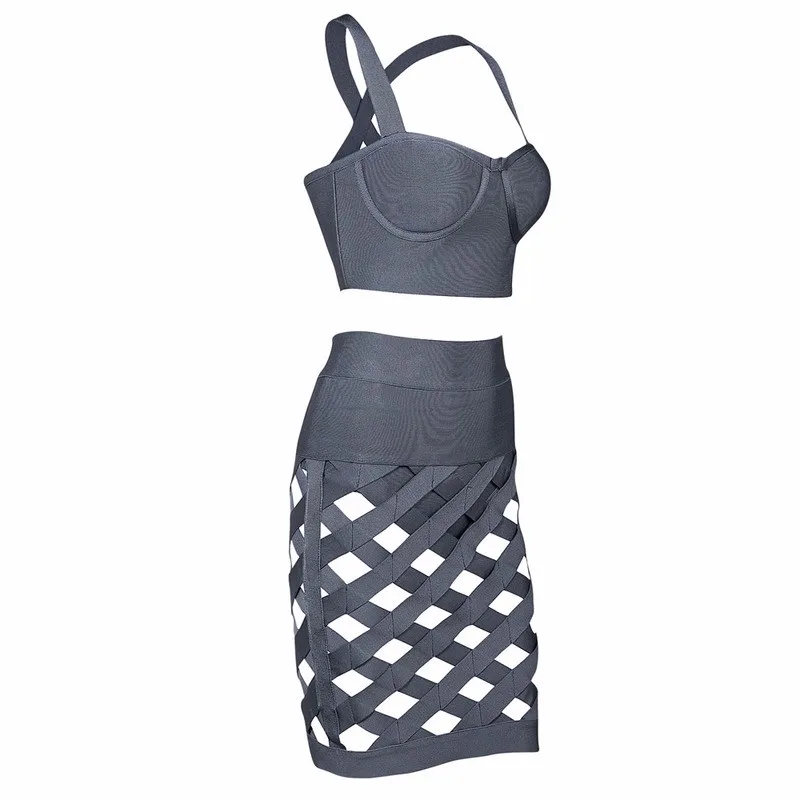 Серый сексуальный комплект из 3 предметов, вязаные платья с бретельками, сетчатые платья до колен, облегающие платья, новое поступление