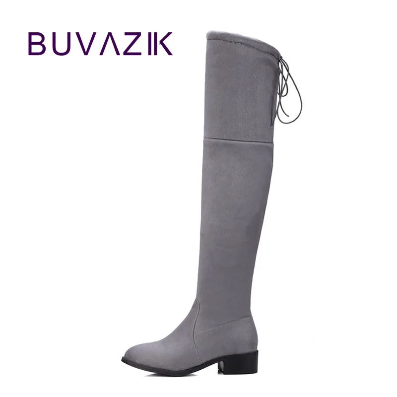 

2018 winter women knee boots stretch flock female pointed suede velvet shoes big size 41 ultra long-barreled footwear grey