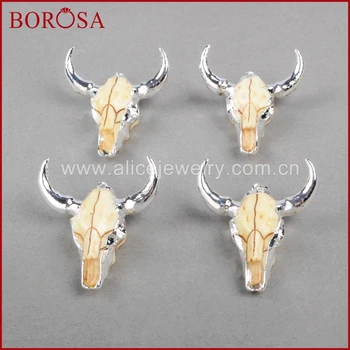 

BOROSA Fashion buffalo Head bead, Silver Color Bull Cattle Charm Bead Longhorn Resin Horn Cattle Pendant for Jewelry S842