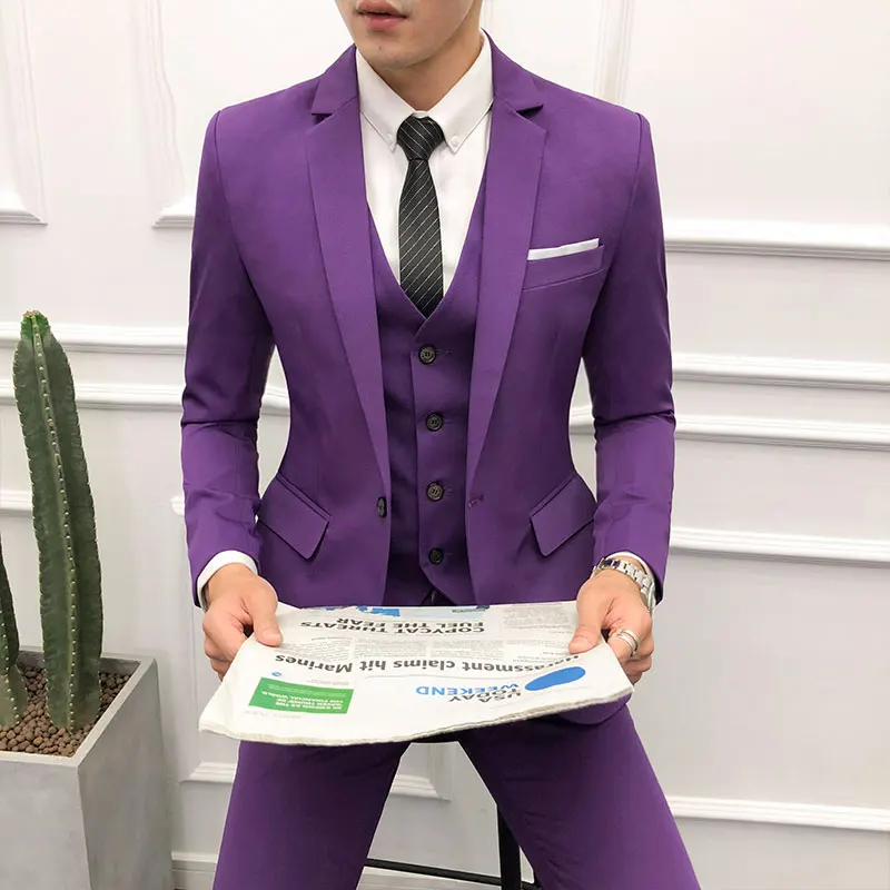 

Pure Color Men Suit Three-piece Set Autumn Business Office Men Suit jacket and vest and pants Asian size S - 6XL