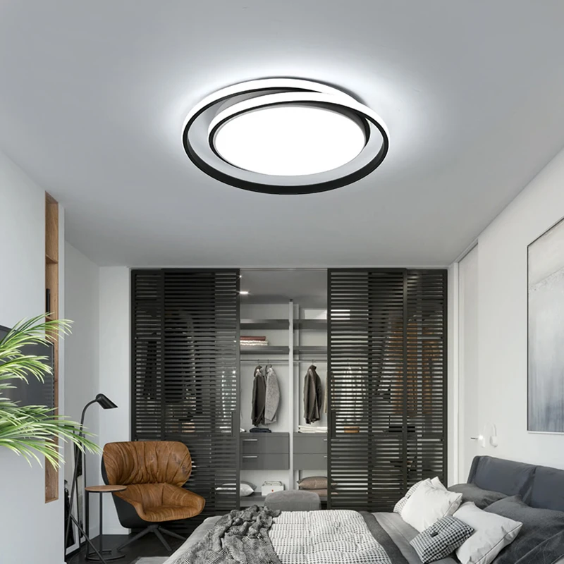 Living room LED ceiling chandelier for kitchen bedroom balcony lamp black and white round modern chandelier AC85-260V