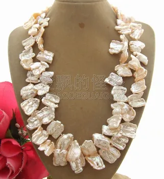 

N100712 19" 2Strands Pink 18MM Keshi Pearl Necklace